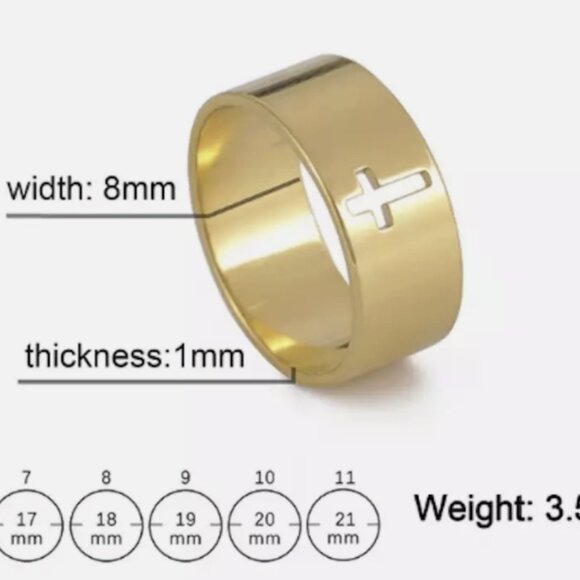 Wide Gold Cross Cutout Jesus Ring Stainless Steel Christian Ring Jewelry - Picture 1 of 6